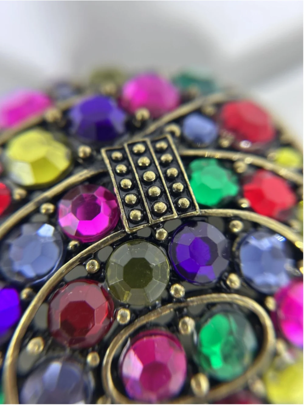 Bracelet Bronze Tone Multicolor Cuff Bohemian Rhinestone Glass Push Lock